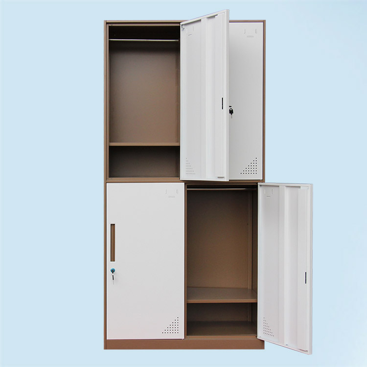 Metal cheap 4 door locker room equipment four stacked closets locker clothes locker with hanging rods 