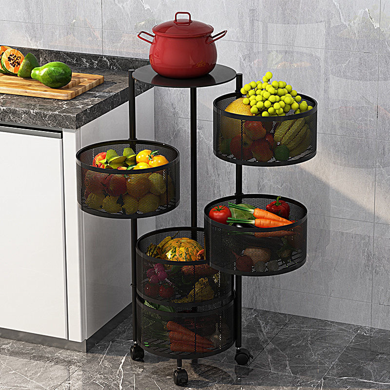 2022 Amazon round fruit vegetable storage rack Baskets Rolling cart rotating Kitchen Vegetable Rack